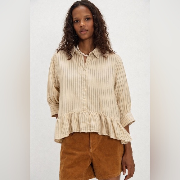 tratova Tops - Trovata Birds of Paradis Striped Peplum Top – Size M
